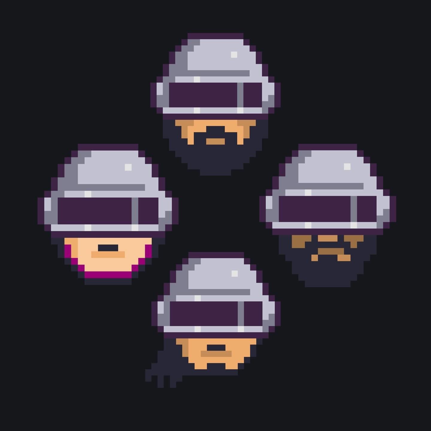 Los cuatro integrantes de Rex Marte en pixel art