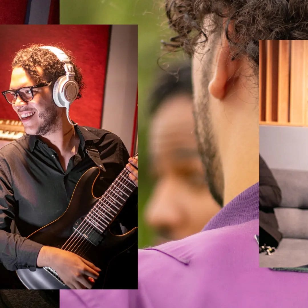Sesión de guitarras de Eros 433 con audífonos