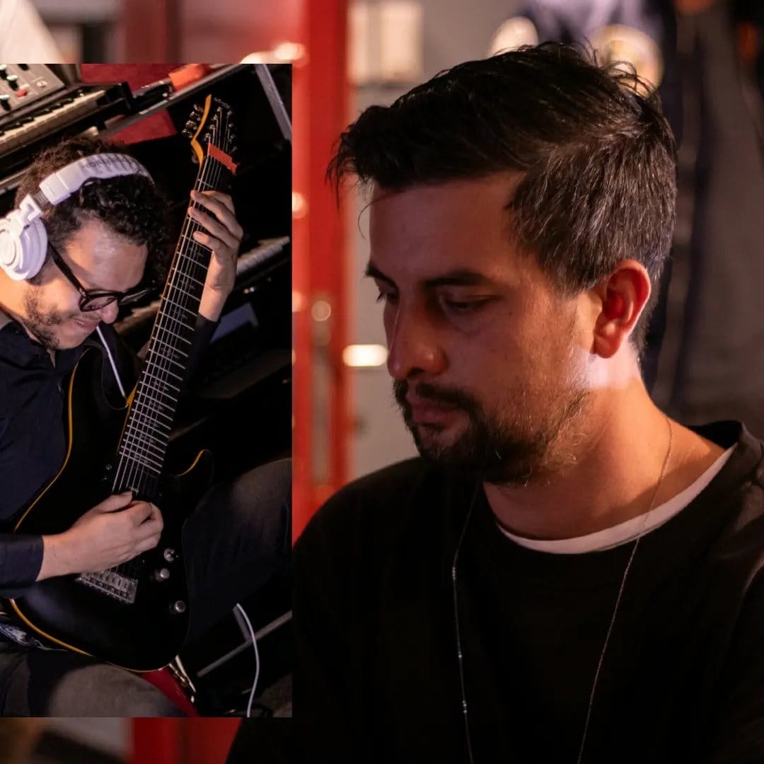 El guitarrista con el productor en Estudio Naranja