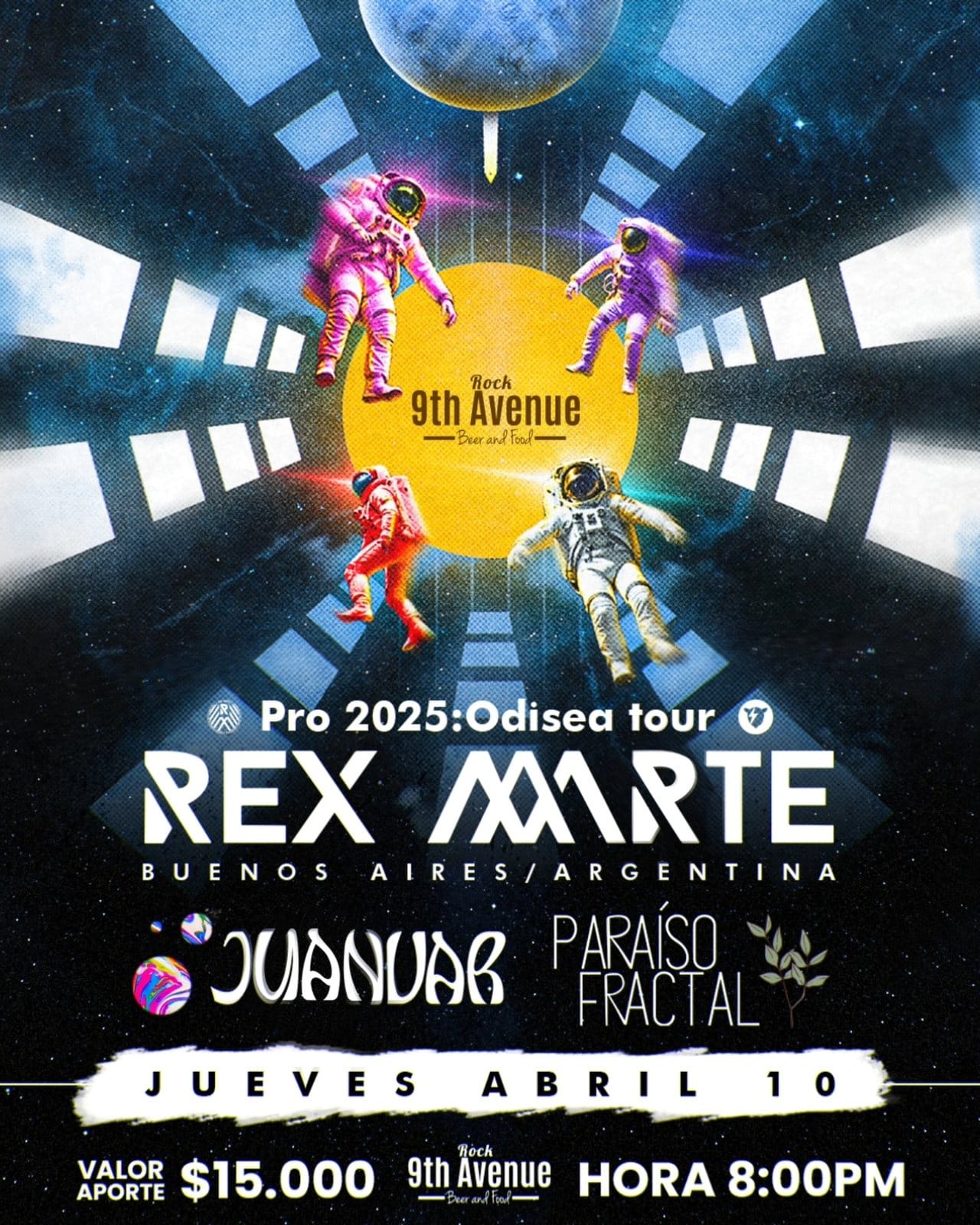 Afiche de la despedida en 9th Avenue, Cali: jueves 10 de abril con Juanvar y Paraíso Fractal