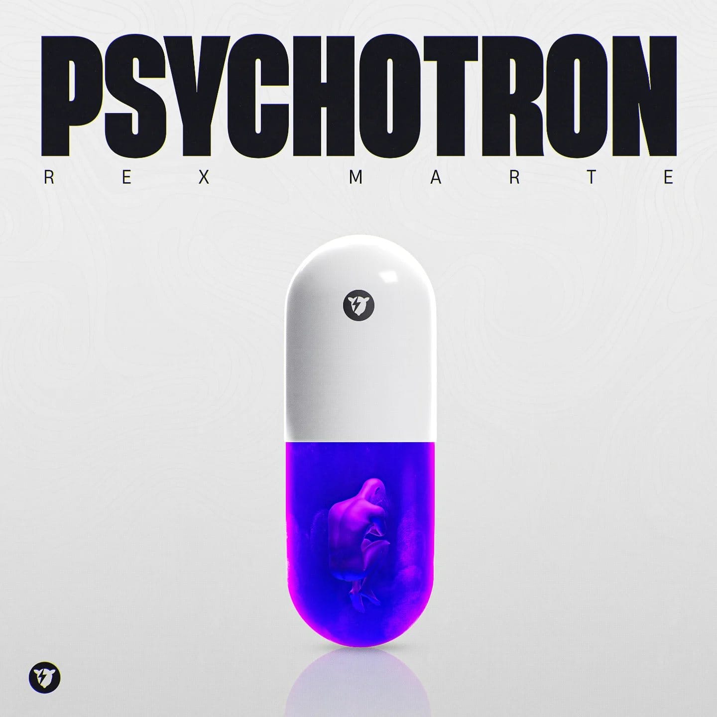 Portada de Psychotron: una cápsula blanca y morada con una silueta en su interior