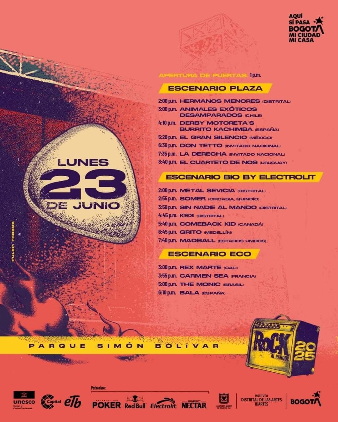 Programación del lunes 23 de junio: Rex Marte (Cali) a las 3:00 PM en el Escenario Eco